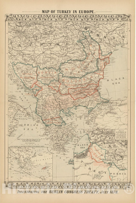 Historic Map : Turkey & Greece & Serbia & Bulgaria 1882 , Mitchell's New General Atlas , Vintage Wall Art