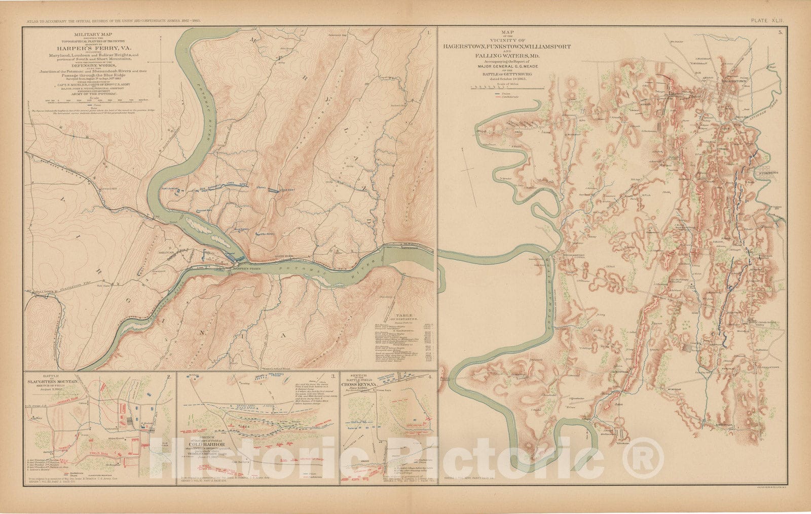 Historic Map : Civil War Atlas of the Union and Confederate Armies, Battles MD, VA & WV 1895 , Vintage Wall Art