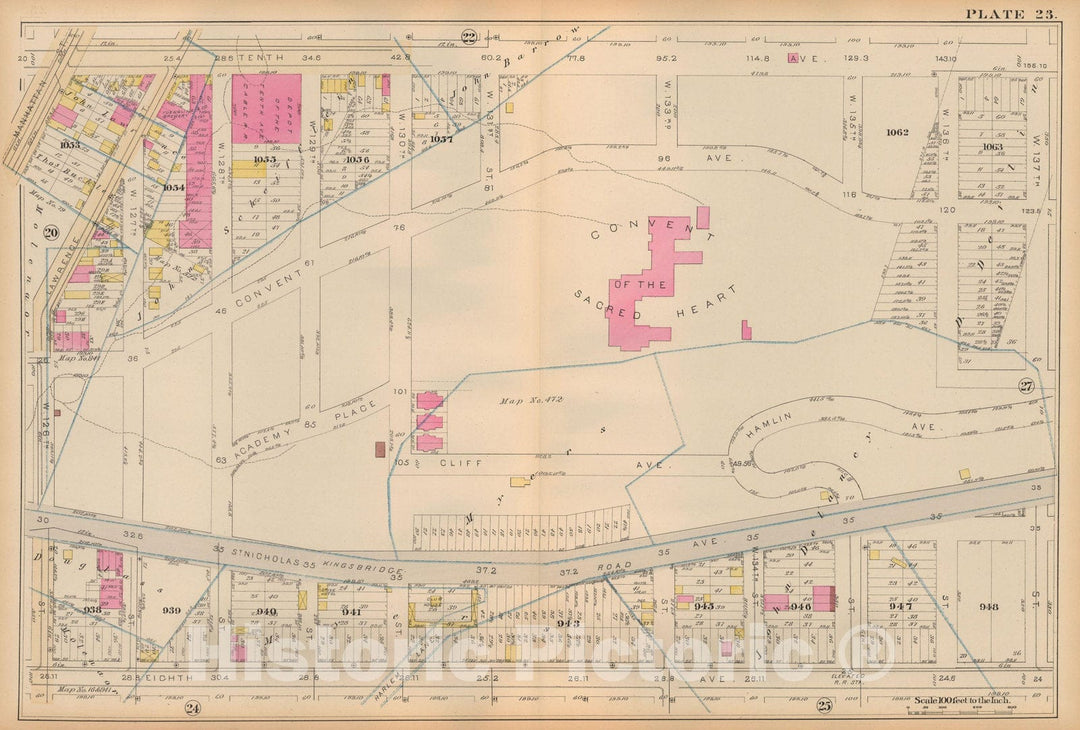 Historic Map : Atlas City of New York, Vol 2 ... 12th Ward, 2nd Ed., Manhattan 1884 Plate 023 , Vintage Wall Art