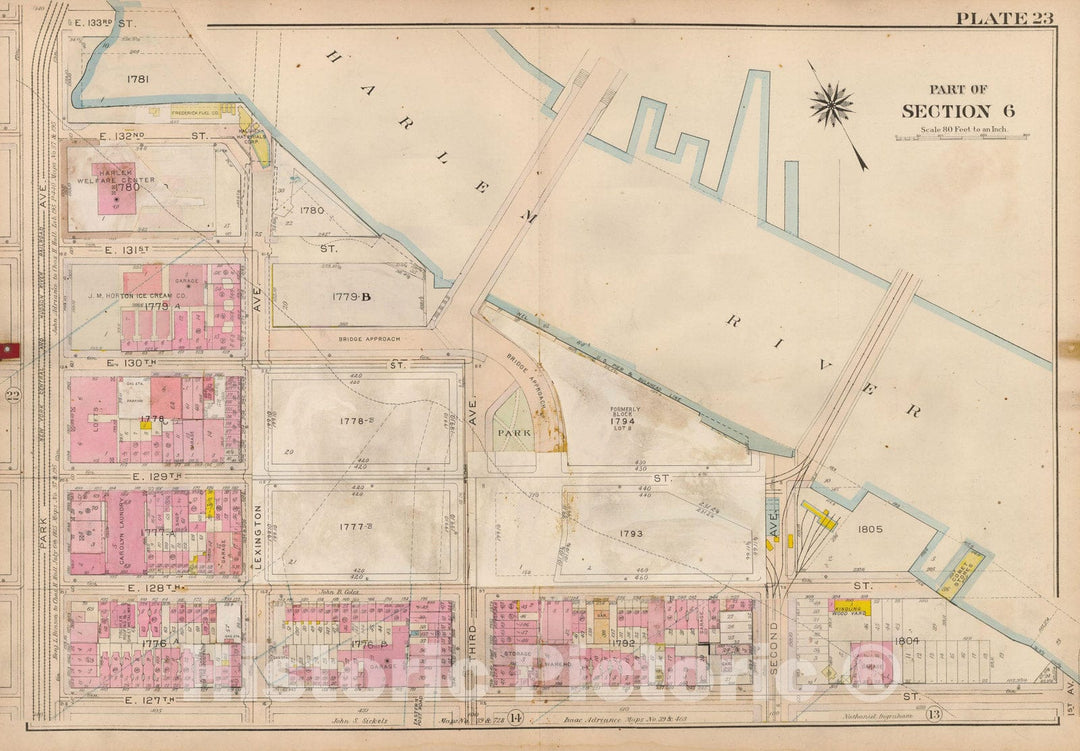 Historic Map : Atlas City of New York, Borough of Manhattan, Volume 4, 110th St to 145th St, Manhattan 1914 Plate 023 , Vintage Wall Art