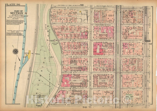 Historic Map : Land Book of the Borough of Manhattan, City of NY, Manhattan 1925 Plate 096 , Vintage Wall Art