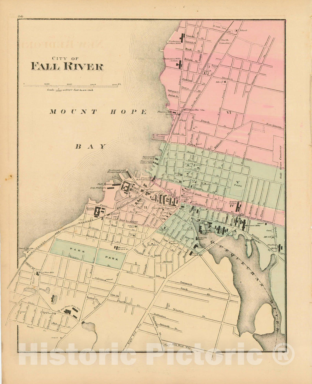 Historic Map : Official Topographical Atlas of Massachusetts, Fall River 1871 , Vintage Wall Art