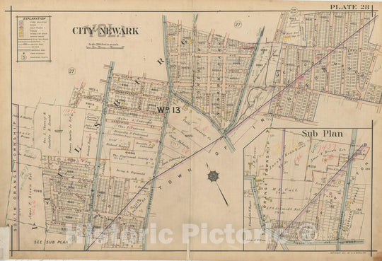 Historic Map : Atlas of Newark, Volume 1, Newark 1911 Plate 028 , Vintage Wall Art