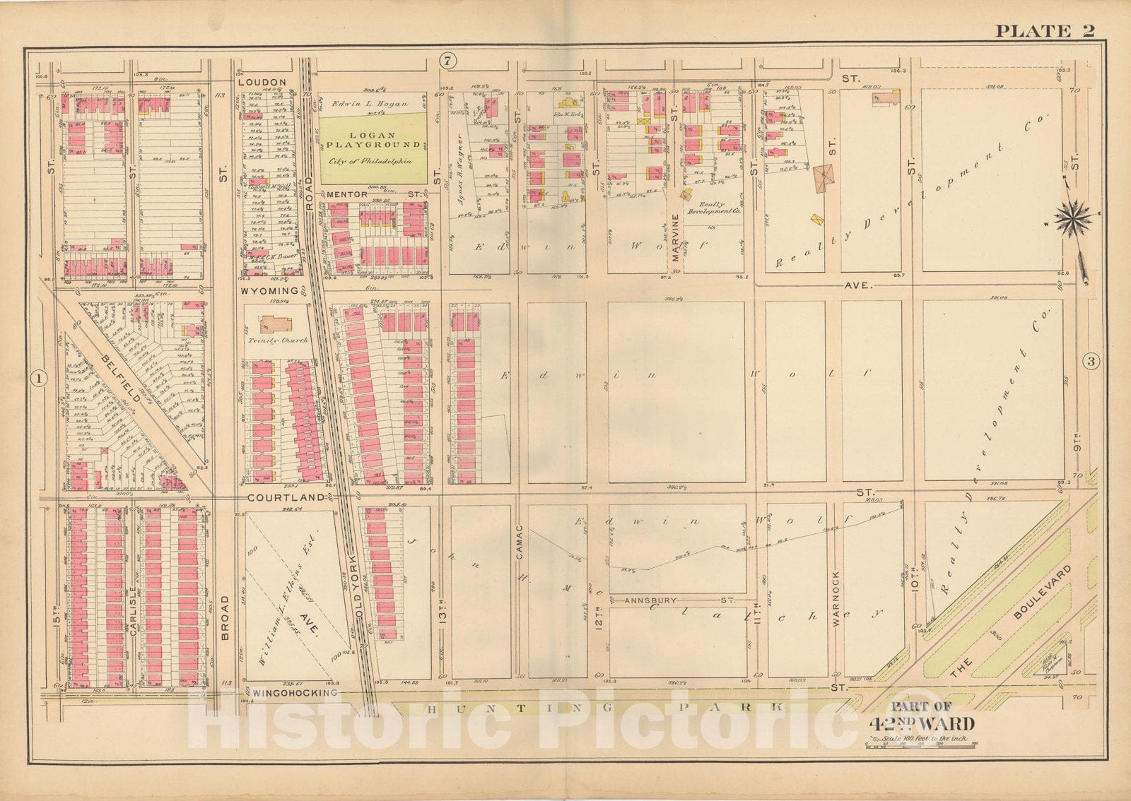 Historic Map : Atlas City of Philadelphia, 42nd Ward, Philadelphia 1913 Plate 002 , Vintage Wall Art