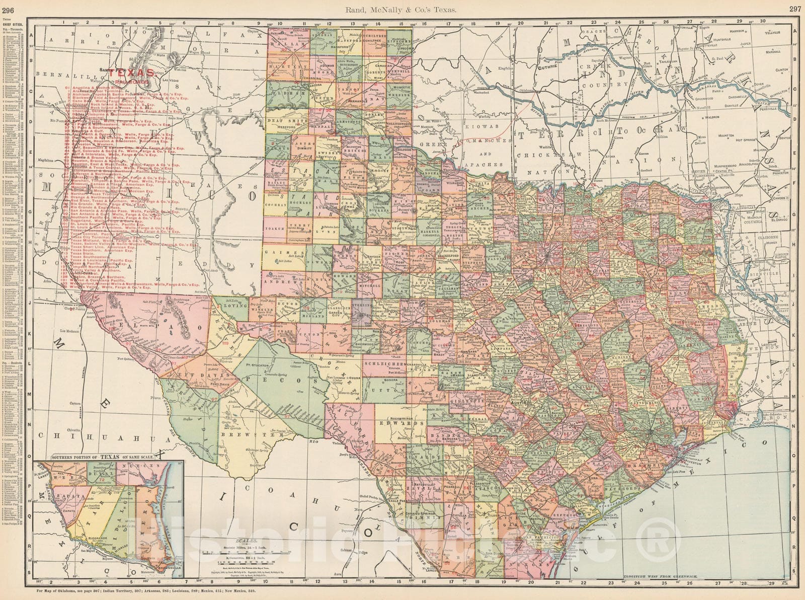 Historic Map : Texas 1903 , Rand McNally Business Atlas , Vintage Wall Art