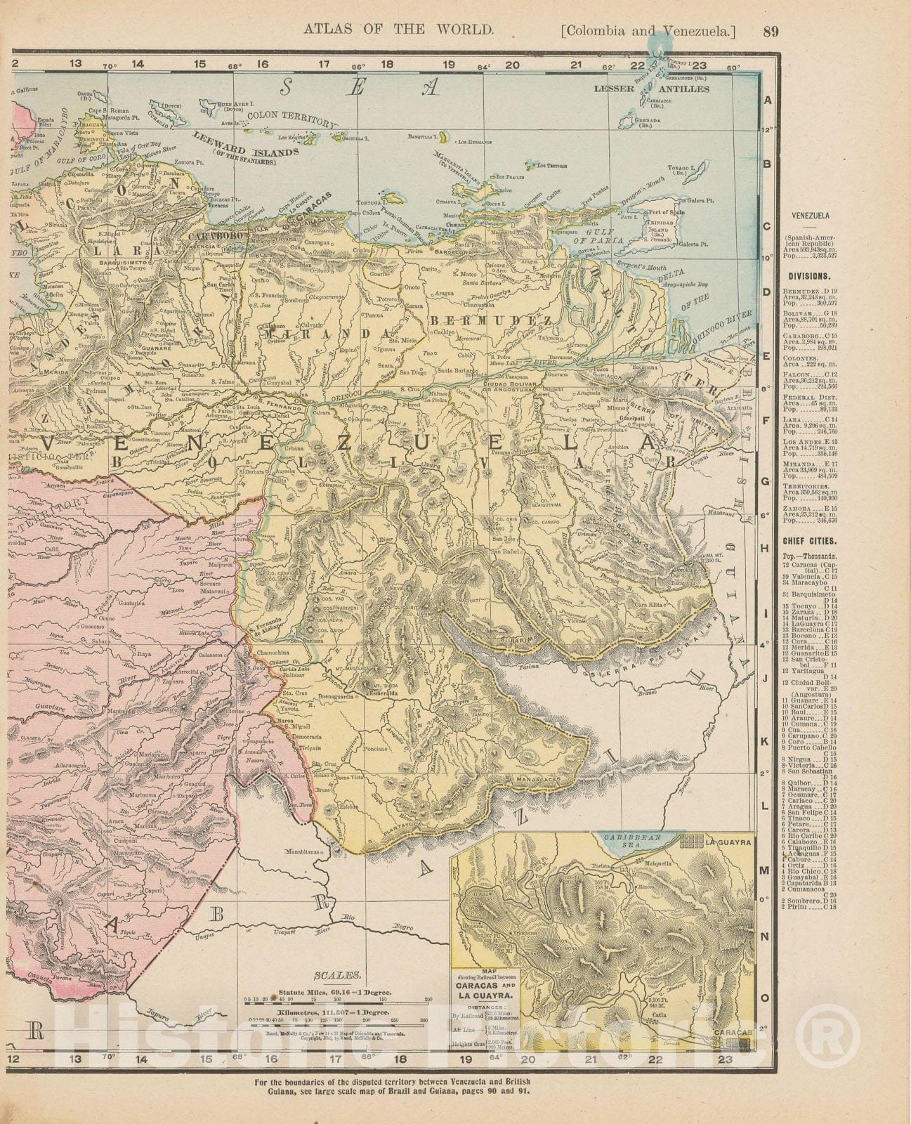 Historic Map : Venezuela 1900 , Universal Atlas World , Vintage Wall Art