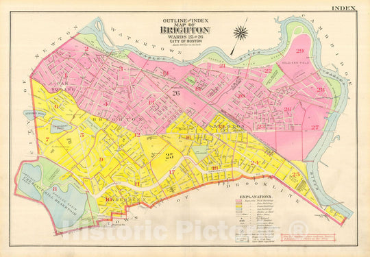 Historic Map : Atlas City of Boston, Wards 25 & 26 Brighton, Brighton 1916 Index Plate , Vintage Wall Art