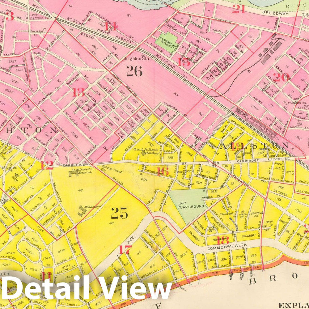 Historic Map : Atlas City of Boston, Wards 25 & 26 Brighton, Brighton 1916 Index Plate , Vintage Wall Art