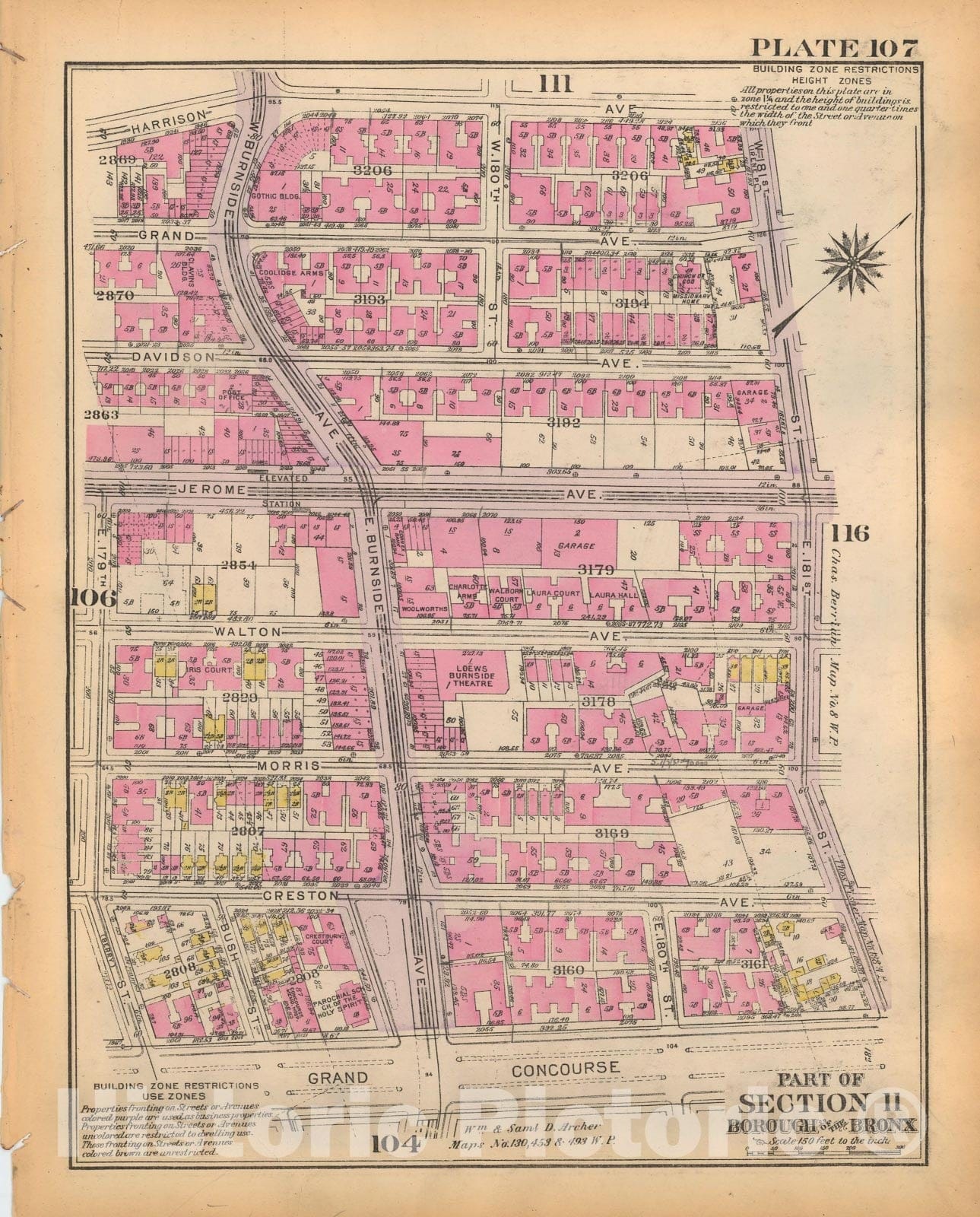 Historic Map : Borough of The Bronx, Sections 9-13, The Bronx 1928 Plate 107 , Vintage Wall Art