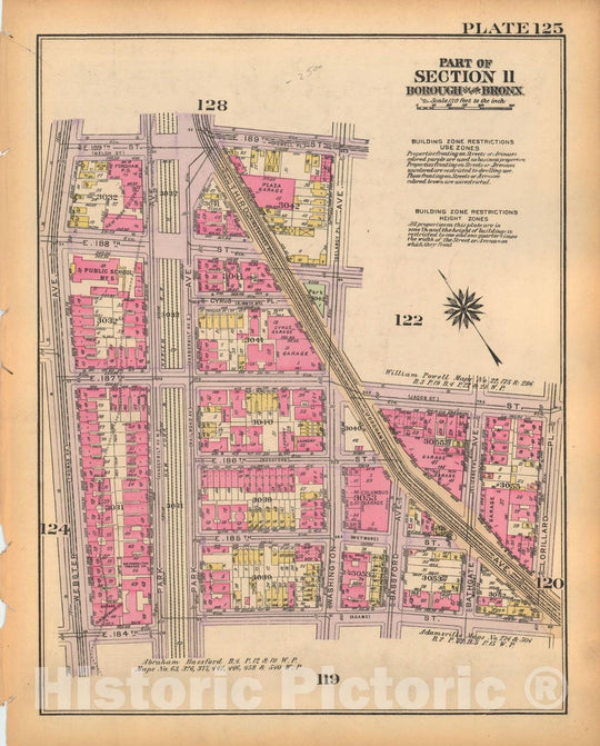 Historic Map : Borough of The Bronx, Sections 9-13, The Bronx 1928 Plate 125 , Vintage Wall Art