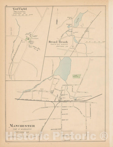 Historic Map : East Windsor & Manchester & Suffield 1893 , Town and City Atlas State of Connecticut , Vintage Wall Art