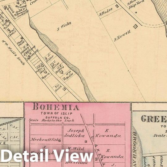 Historic Map : Atlas of Long Island, New York, Islip & Smithtown 1873 , Vintage Wall Art