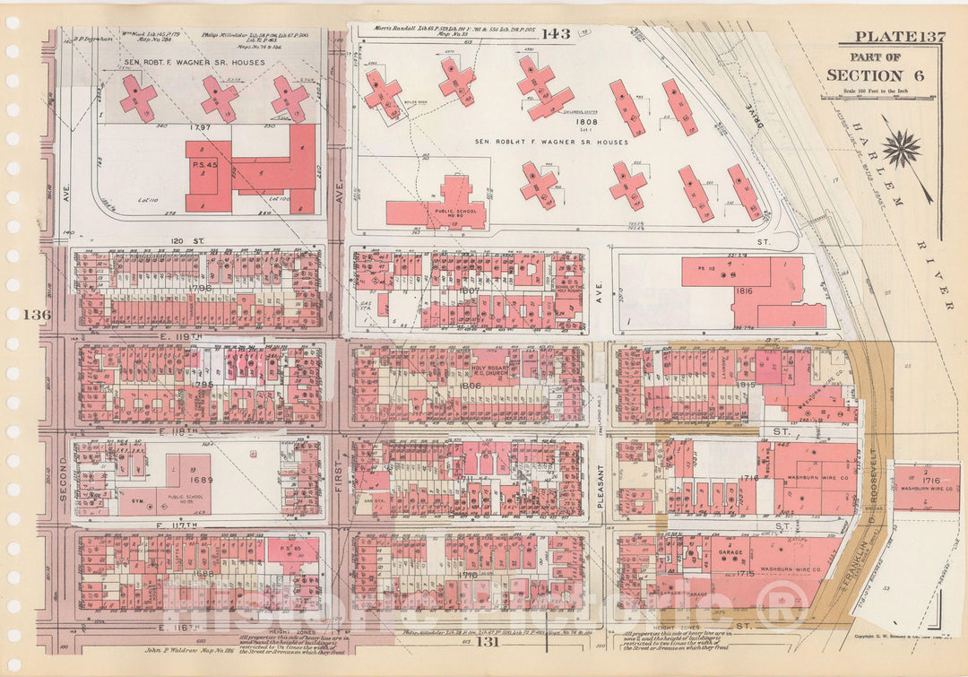 Historic Map : Manhattan Land Book 1955 - Updated Through Nov 7th, New York City 1975 Plate 137 , Vintage Wall Art