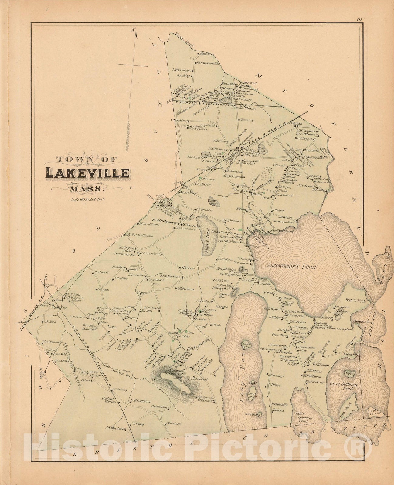 Historic Map : Atlas of Plymouth County Massachusetts, Lakeville 1879 , Vintage Wall Art