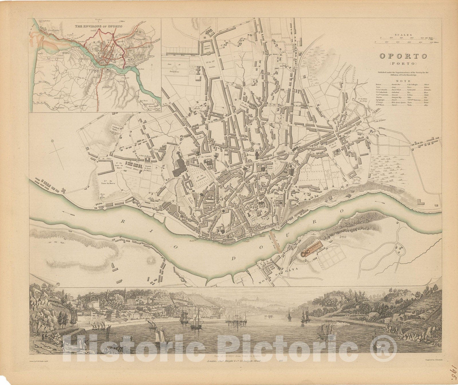 Historic Map : Europe, Oporto 1851 , Vintage Wall Art