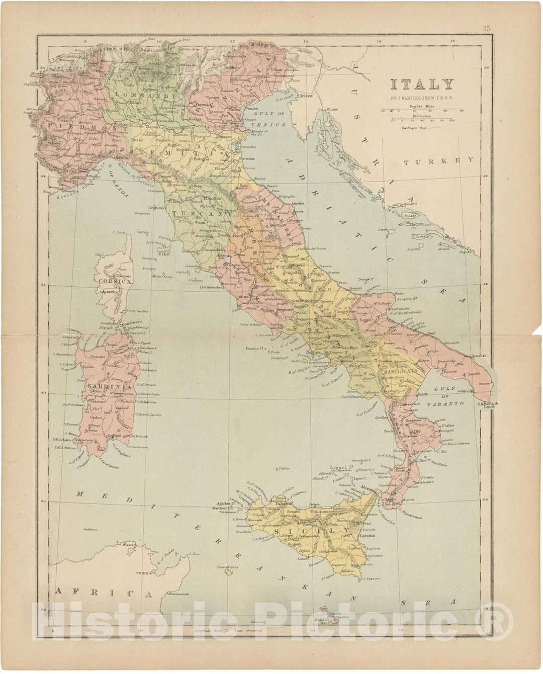 Historic Map : Italy 1875 , Student Atlas of Modern Geography , Vintage Wall Art