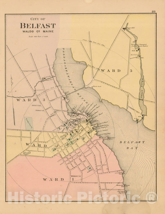 Historic Map : Atlas State of Maine, Belfast 1894-95 , Vintage Wall Art