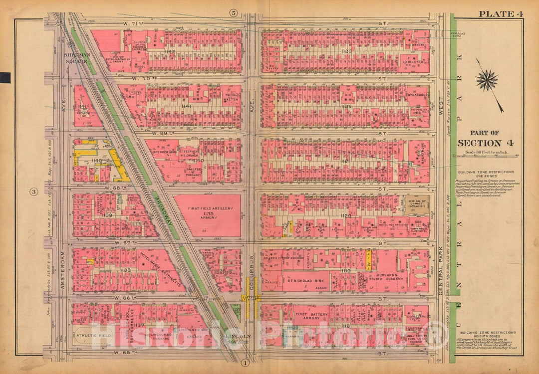 Historic Map : Atlas City of New York, Borough of Manhattan, Volume 3, 59th St to 110th St, Manhattan 1921 Plate 004 , Vintage Wall Art