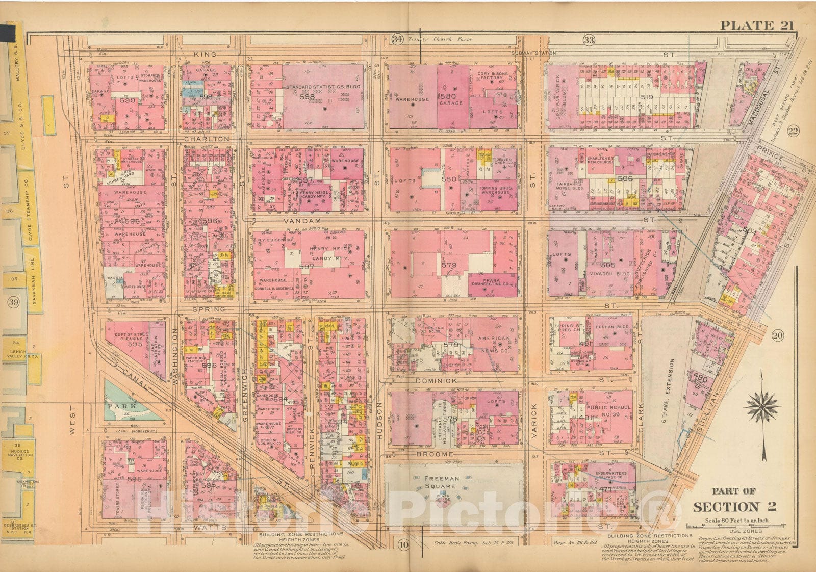 Historic Map : Atlas City of New York, Borough of Manhattan, Vol 1, Batery to 14th St 1922 - 1935 Plate 021 , Vintage Wall Art