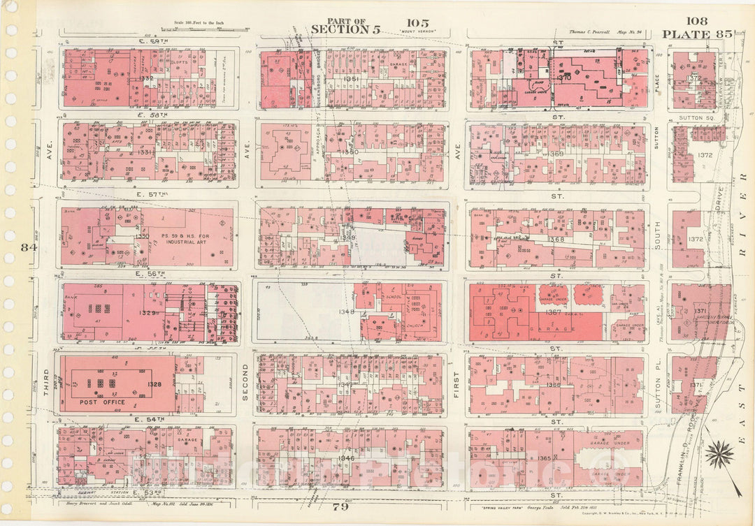 Historic Map : Manhattan Land Book 1955 - Updated Through Nov 7th, New York City 1975 Plate 085 , Vintage Wall Art