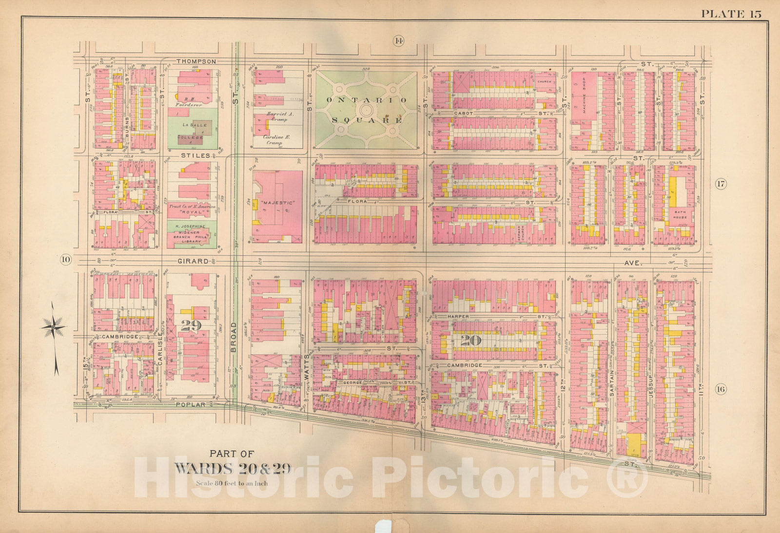 Historic Map : Philadelphia 1907 Plate 015 , Atlas 20th and 29th Wards of the City of Philadelphia , Vintage Wall Art