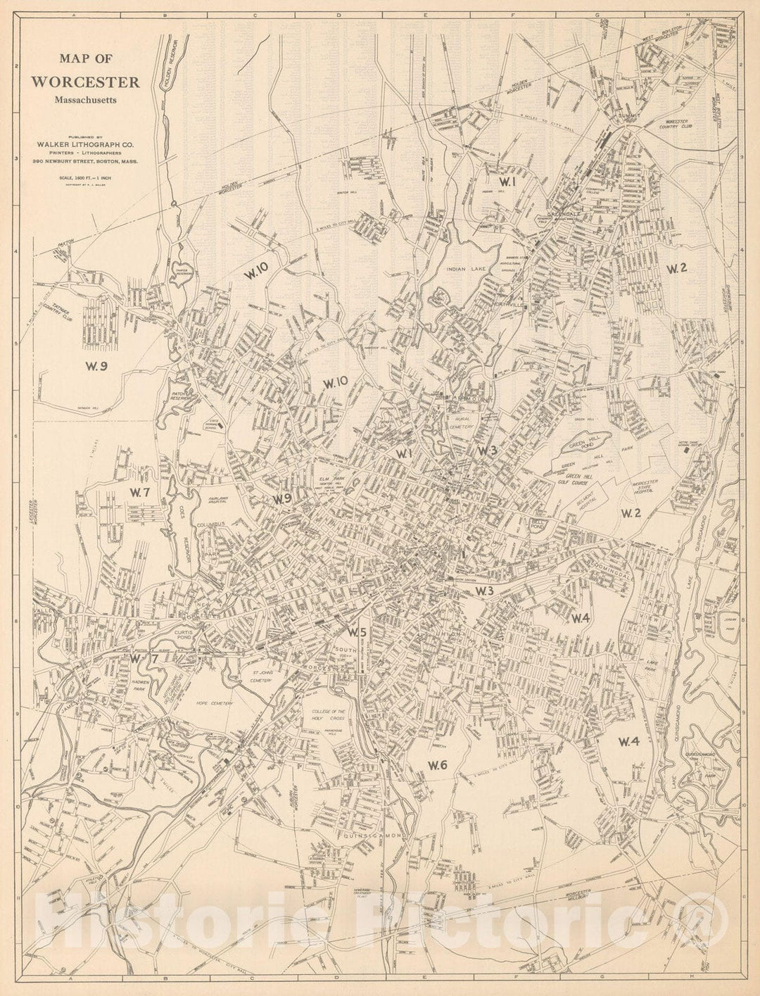 Historic Map : Worcester 1910 , Northeast U.S. State & City Maps , Vintage Wall Art