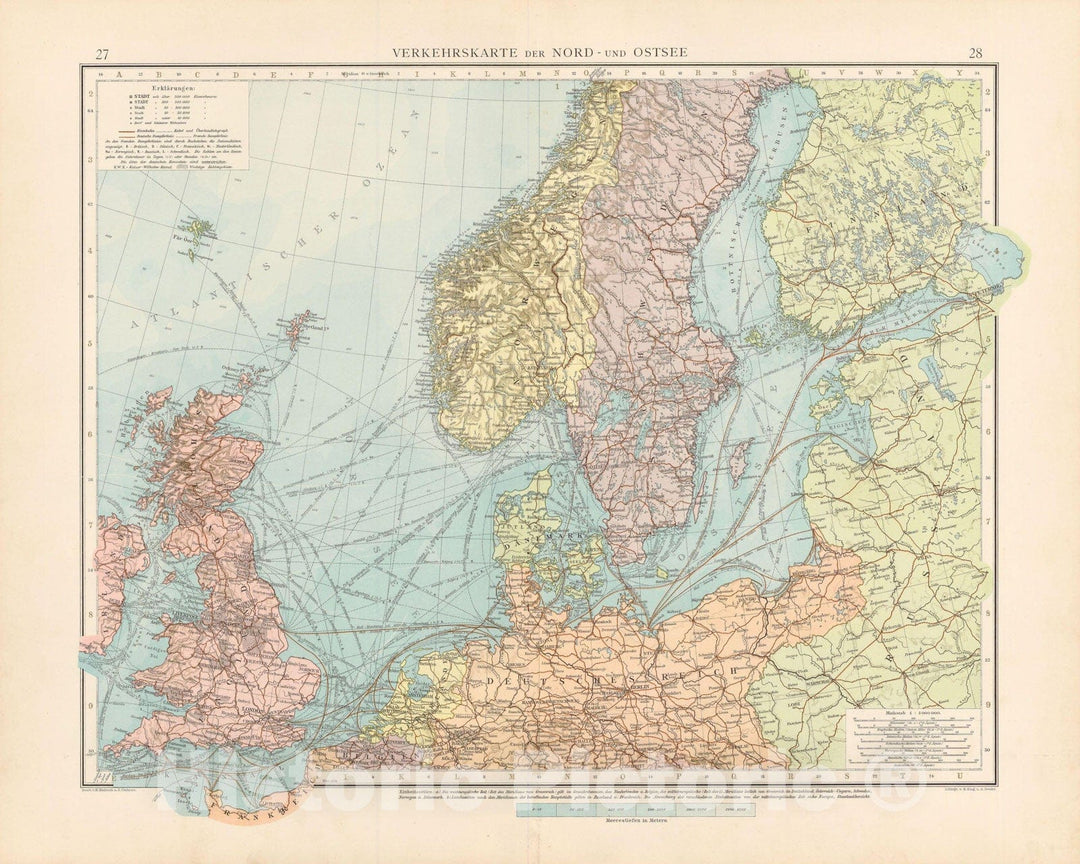 Historic Map : Europe 1899 , Andrees Allgemeiner Handatlas , v3, Vintage Wall Art