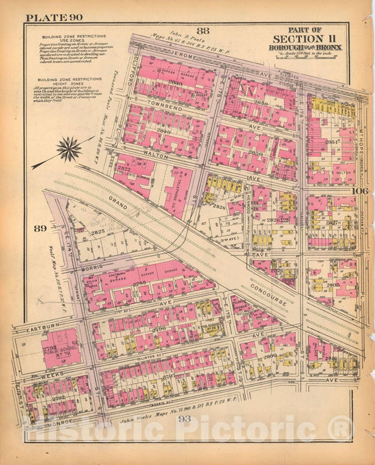 Historic Map : Borough of The Bronx, Sections 9-13, The Bronx 1928 Plate 090 , Vintage Wall Art