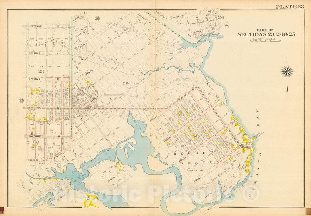 Historic Map : Vol. 2, Brooklyn 1907 Plate 038 , Atlas Borough of Brooklyn , Vintage Wall Art