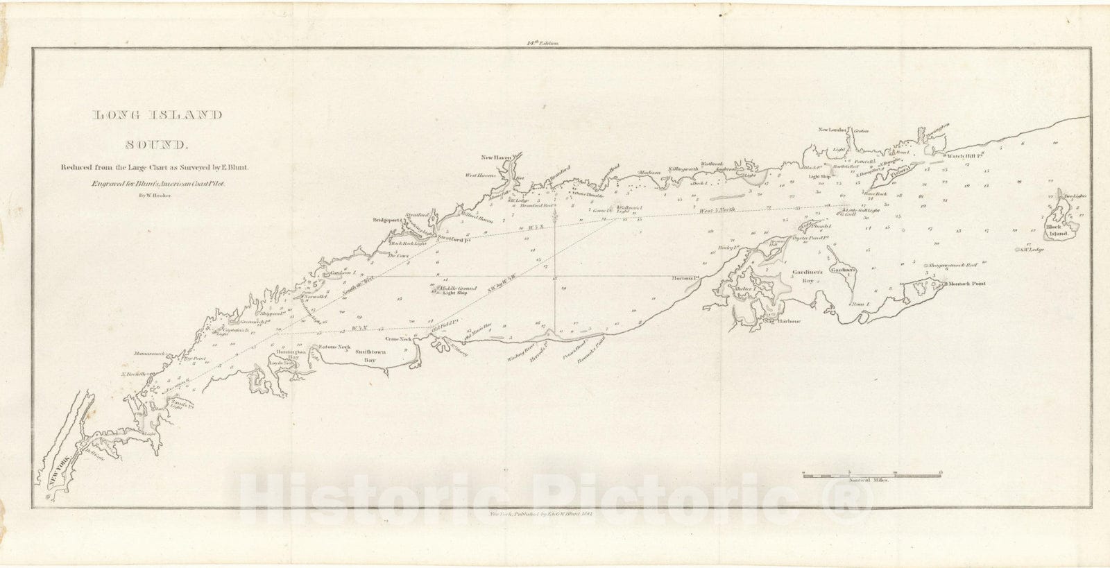 Historic Map : American Coast Pilot 14th Ed., Long Island Sound 1841 , Vintage Wall Art