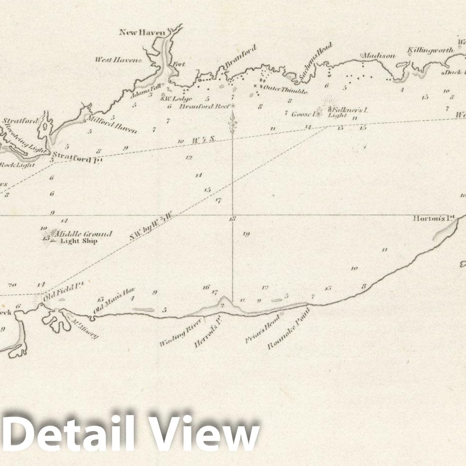 Historic Map : American Coast Pilot 14th Ed., Long Island Sound 1841 , Vintage Wall Art