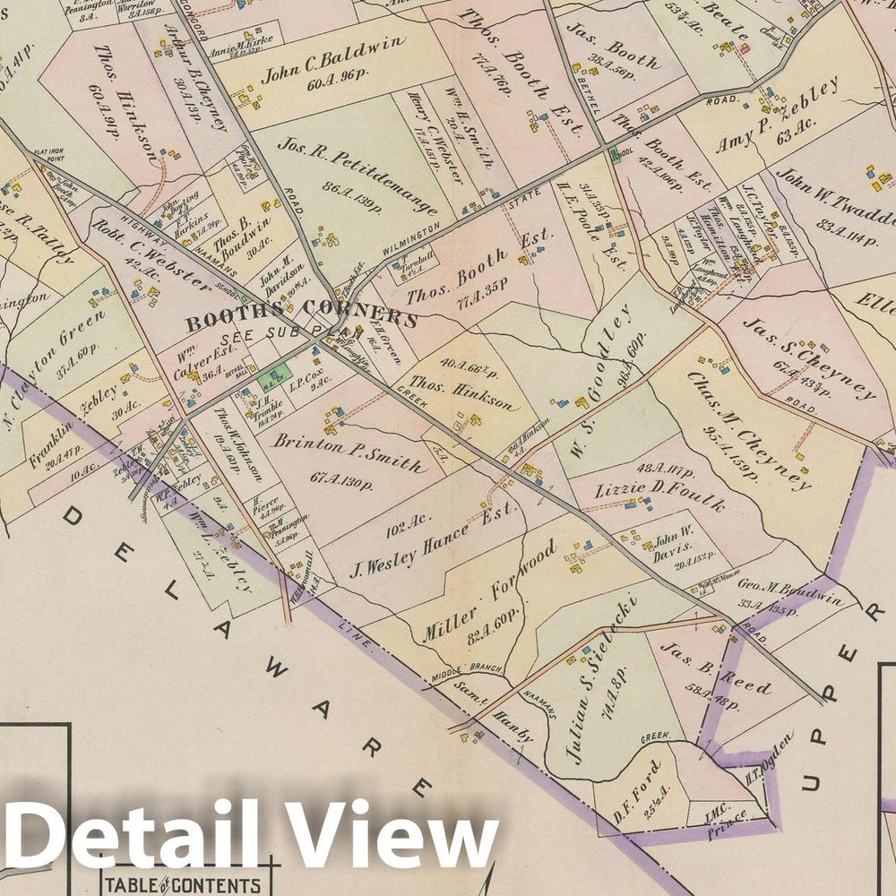 Historic Map : Atlas of Delaware County, West of Ridley Creek, Vol. Two, Bethel 1913 Plate 053 , Vintage Wall Art