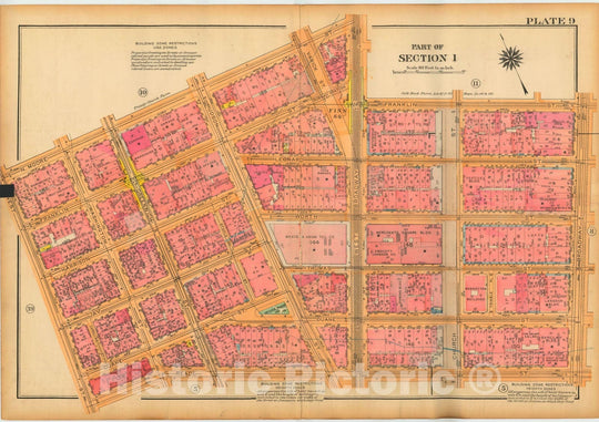 Historic Map : Atlas City of New York, Borough of Manhattan, Volume One, Battery to 14th Street, Manhattan 1922 Plate 009 , Vintage Wall Art