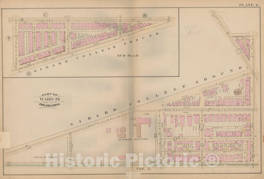 Historic Map : Atlas City of Philadelphia, Vol. 3, Philadelphia 1886 Plate S , Vintage Wall Art