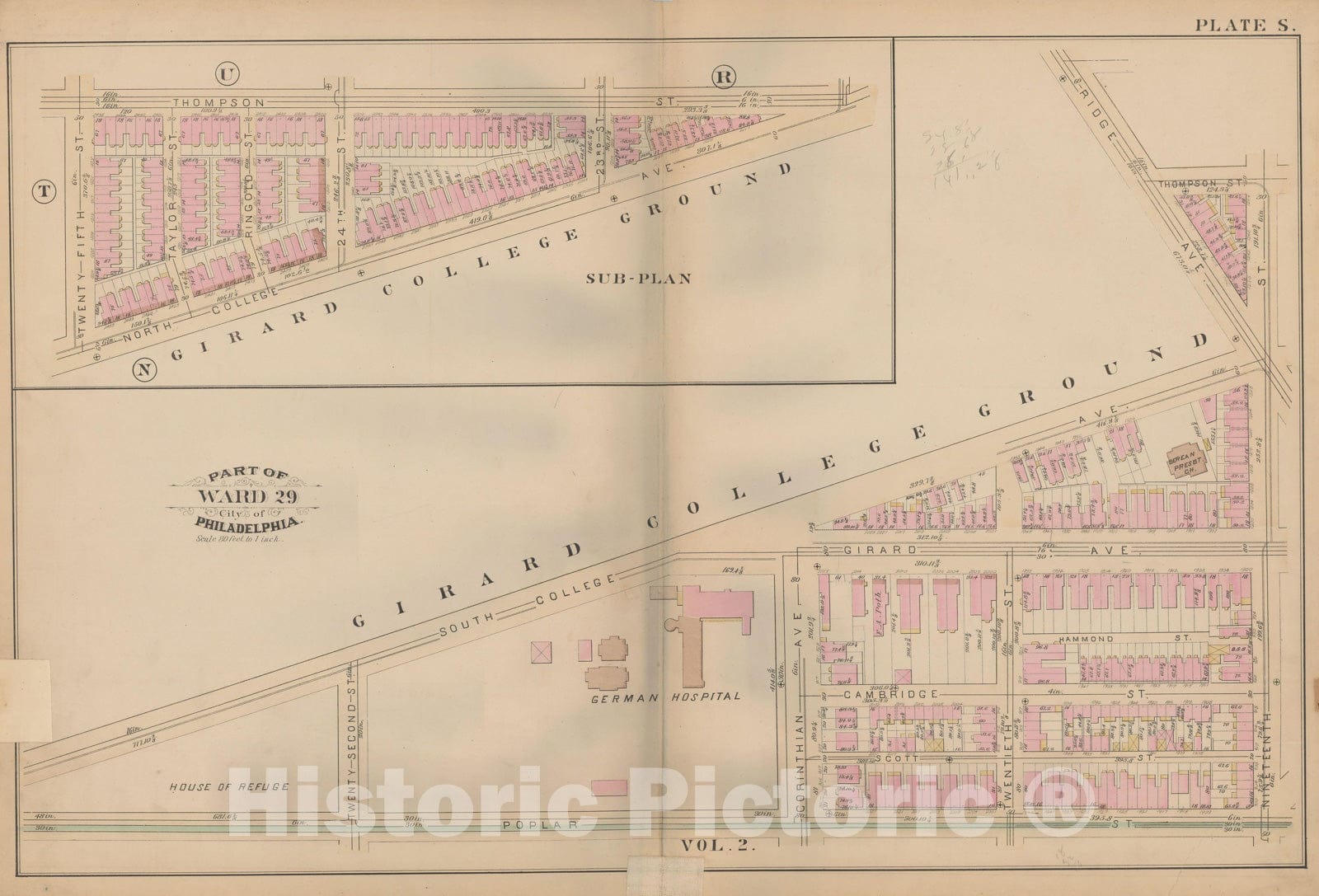 Historic Map : Atlas City of Philadelphia, Vol. 3, Philadelphia 1886 Plate S , Vintage Wall Art