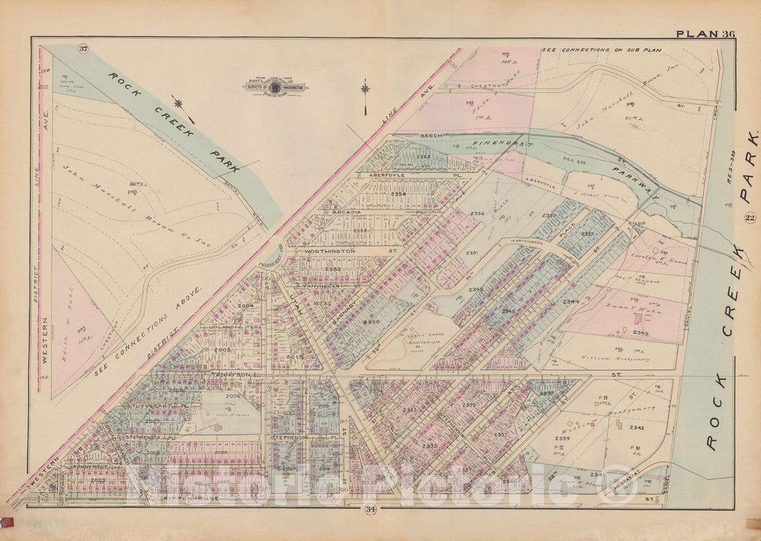 Historic Map : Atlas of Washington D.C. Volume 3 (Outer NW), Washington 1937 Plate 036 , Vintage Wall Art