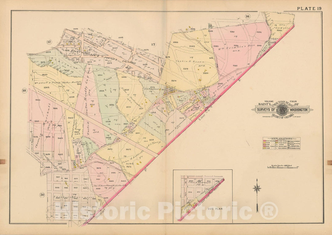 Historic Map : Atlas of Washington D.C. Volume 4 (NE, SE), Washington 1907 Plate 019 , Vintage Wall Art