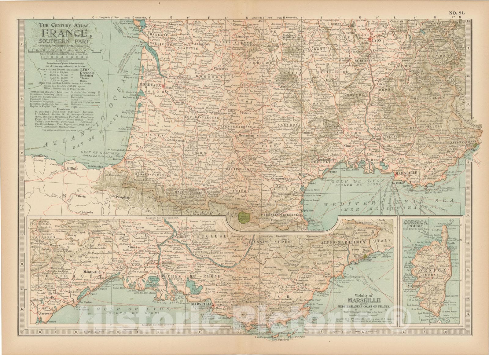 Historic Map : France 1914 , Century Atlas of the World, v2, Vintage Wall Art