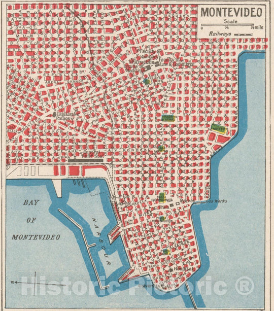 Historic Map : South American Cities, Montevideo 1914-1918 , Vintage Wall Art