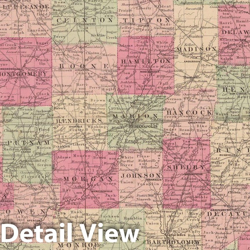 Historic Map : Indiana 1865 , Johnson's Family Atlas , Vintage Wall Art