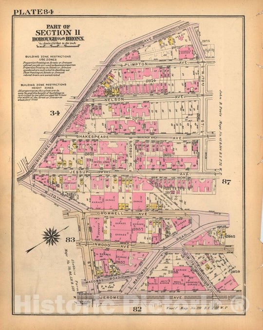 Historic Map : Borough of The Bronx, Sections 9-13, The Bronx 1928 Plate 084 , Vintage Wall Art