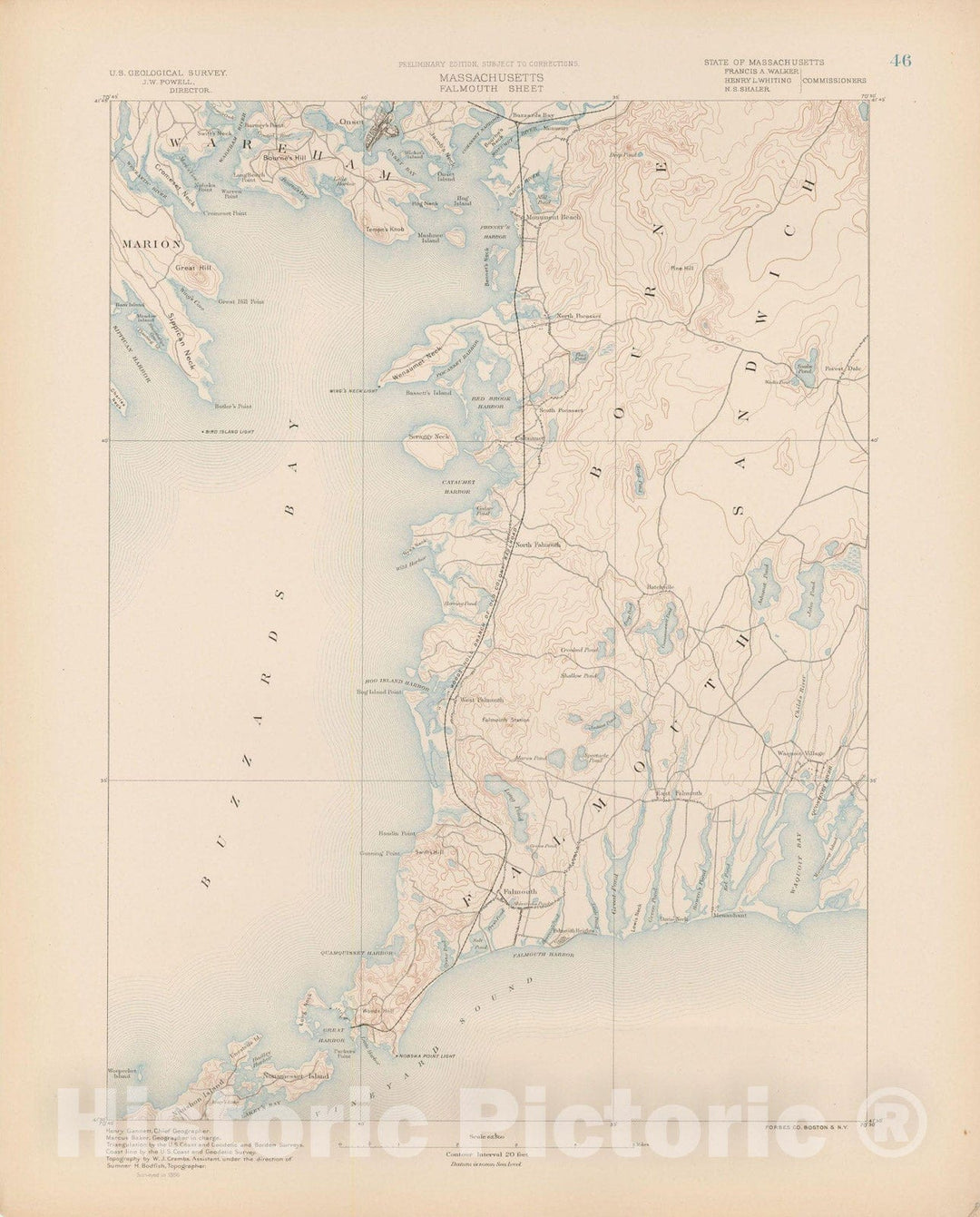 Historic Map : Plymouth County, Bourne & Falmouth & Marion & Wareham 1890 Topographic Map , Vintage Wall Art