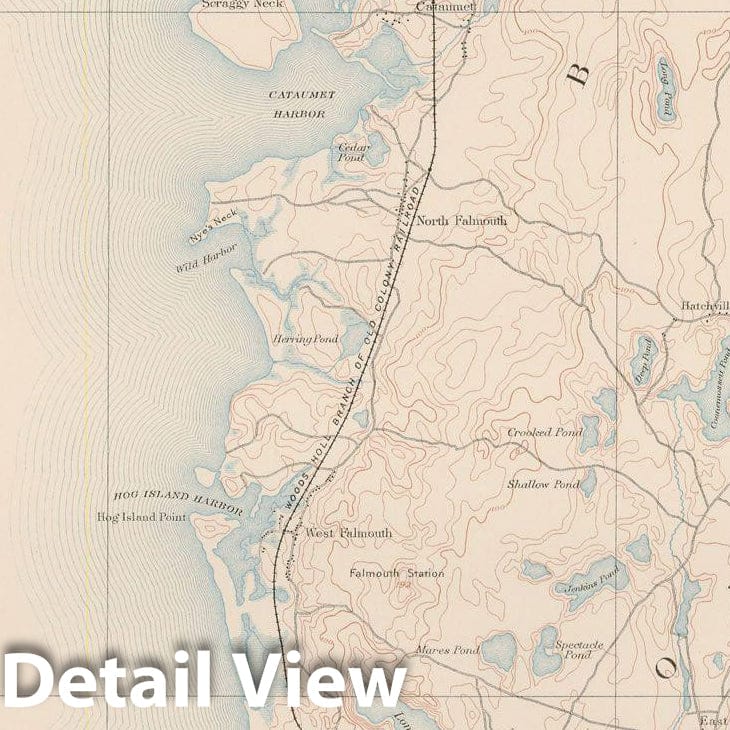 Historic Map : Plymouth County, Bourne & Falmouth & Marion & Wareham 1890 Topographic Map , Vintage Wall Art