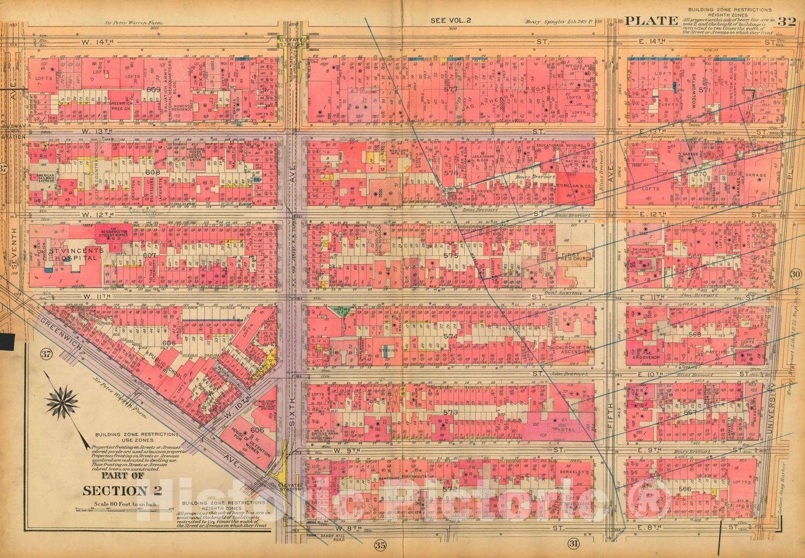 Historic Map : Atlas City of New York, Borough of Manhattan, Volume One, Battery to 14th Street, Manhattan 1922 Plate 032 , Vintage Wall Art