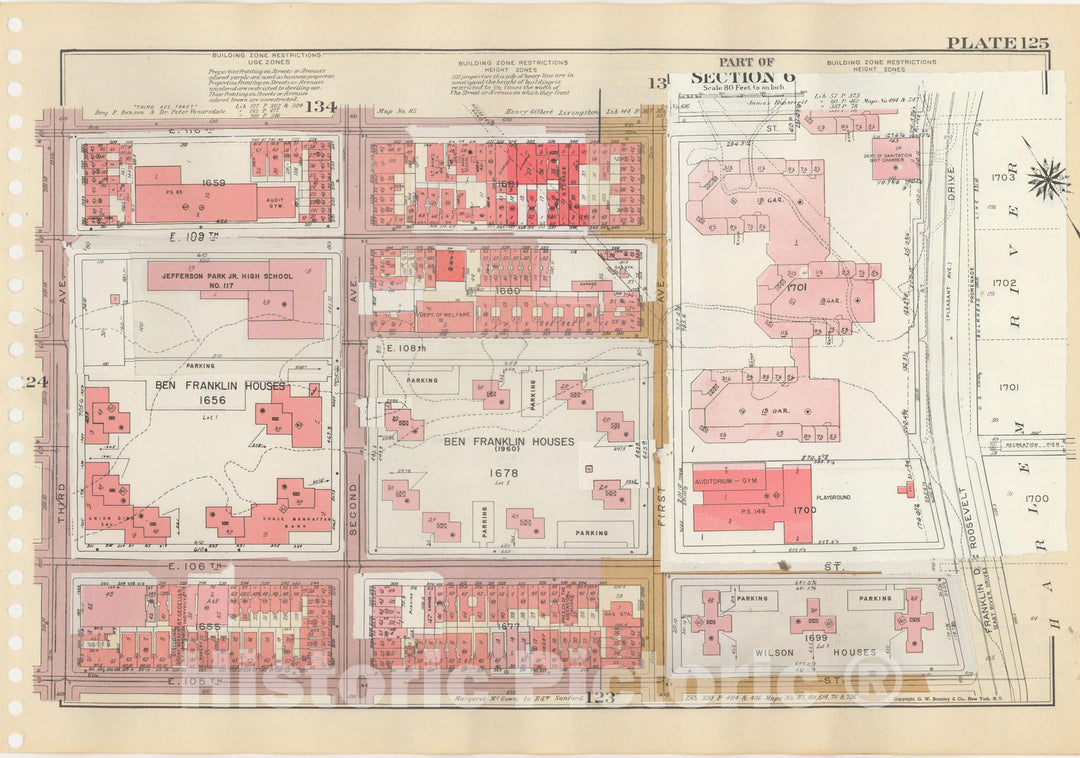 Historic Map : Manhattan Land Book 1955 - Updated Through Nov 7th, New York City 1975 Plate 125 , Vintage Wall Art