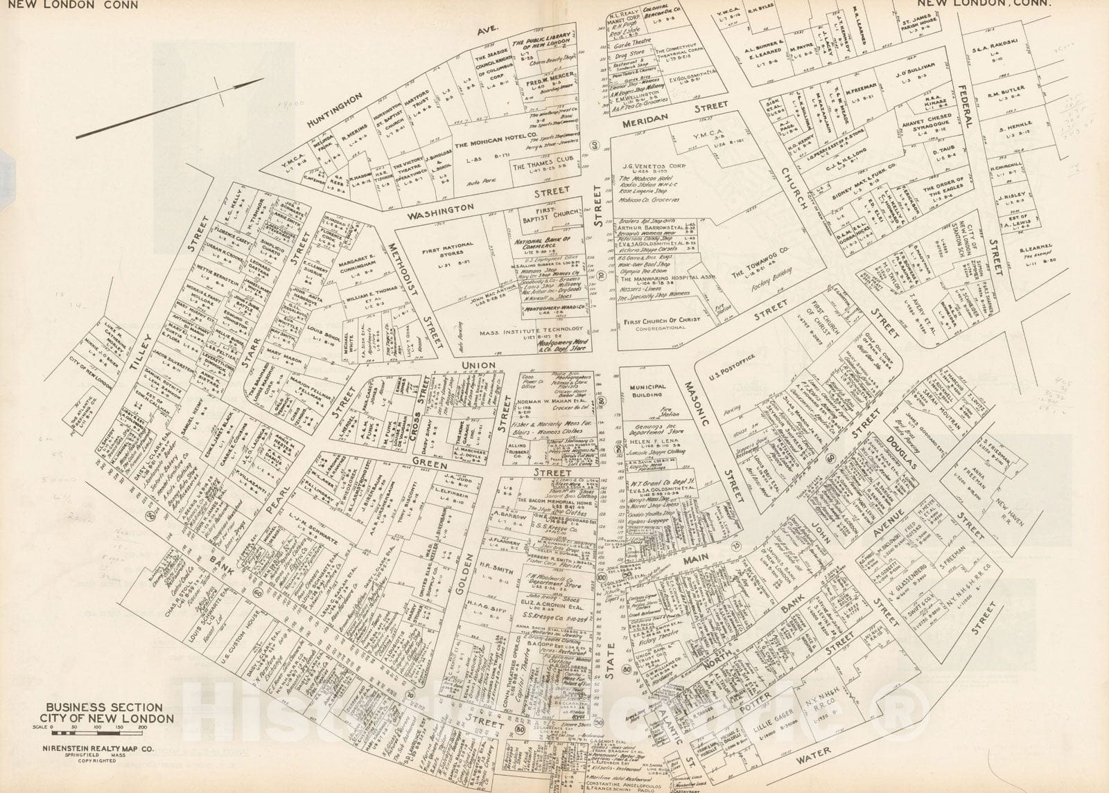 Historic Map : New England States Ed., New London 1946 , Nirenstein's National Preferred Real Estate Locations of Business Properties , Vintage Wall Art