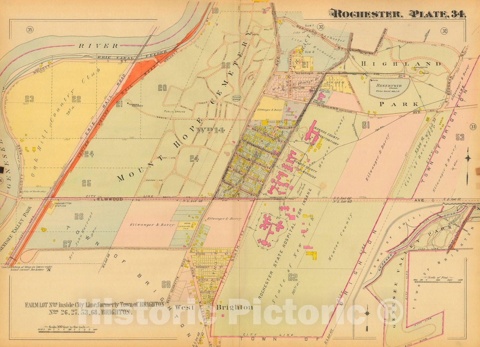 Historic Map : Atlas City of Rochester New York, Rochester 1910 Plate 034 , Vintage Wall Art