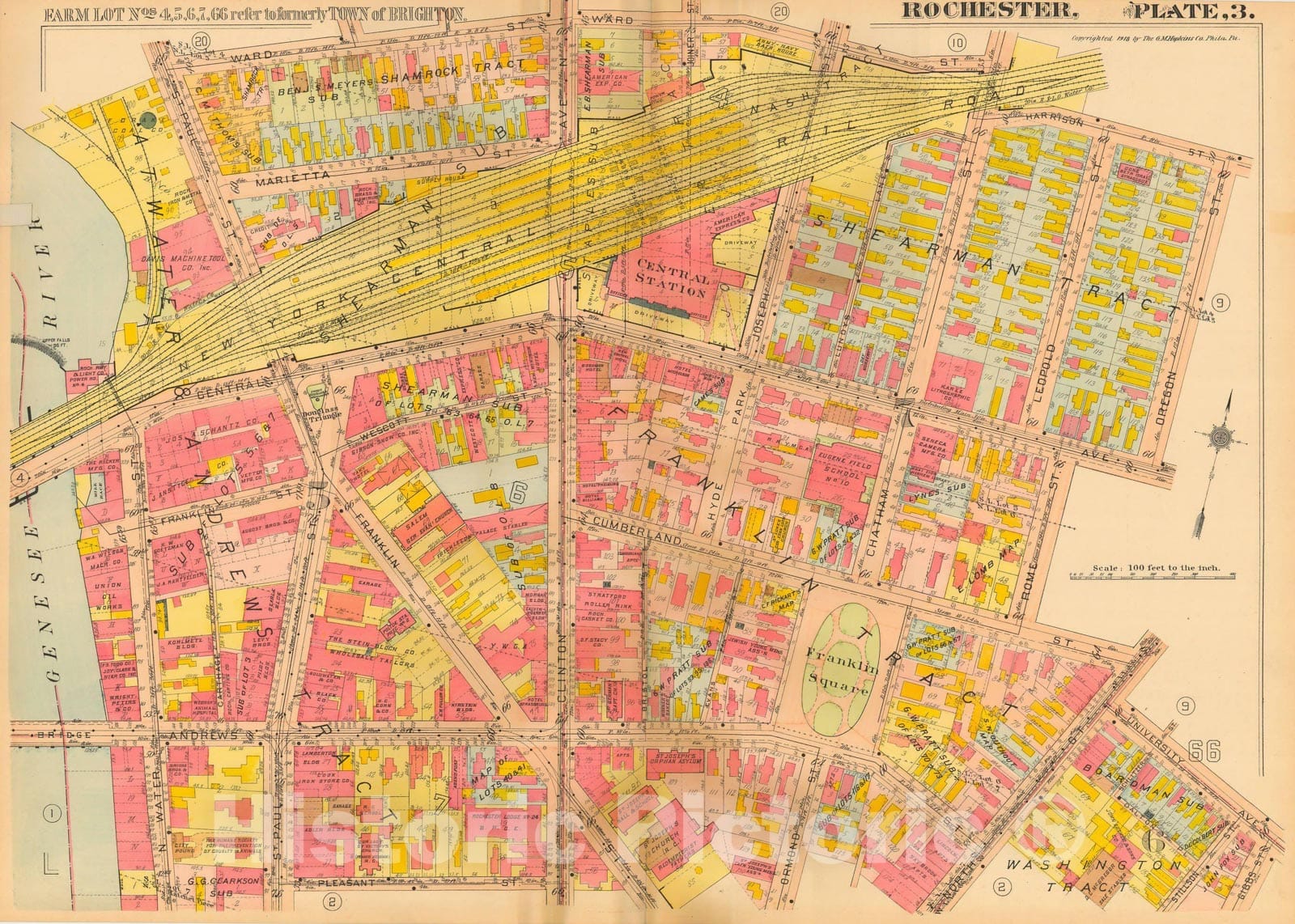 Historic Map : Plat Book of the City of Rochester New York and Vicinity, 1918 Plate 003 , Vintage Wall Art