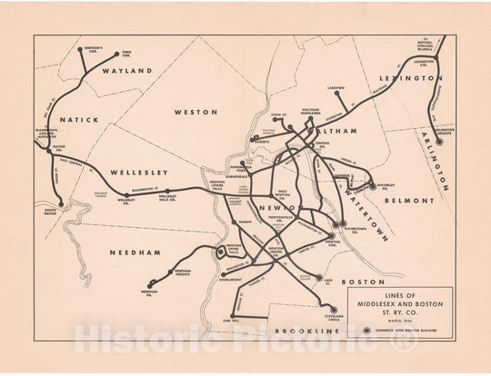 Historic Map : Middlesex and Boston Street Railway Lines 1946 Transit Cartography , Vintage Wall Art