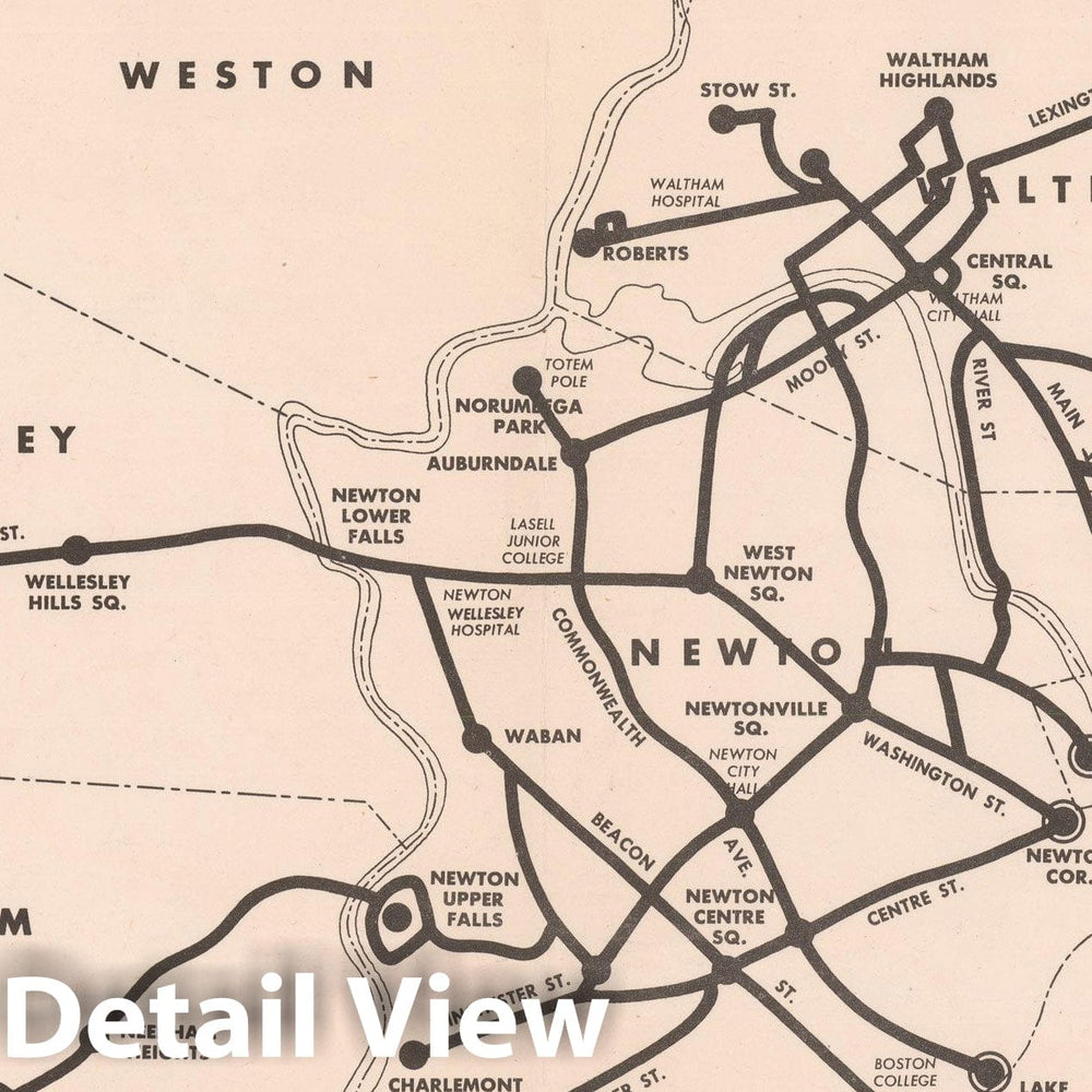 Historic Map : Middlesex and Boston Street Railway Lines 1946 Transit Cartography , Vintage Wall Art